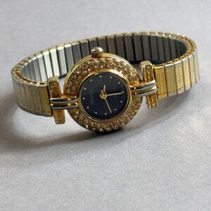 Vintage Westclox Watch Wristwatch Gift Retro West Clox Gold Tone Diamond Bezel